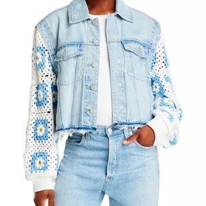 NWT!! Crochet Sleeve Distressed Denim Trucker Jacket
BLANKNYC